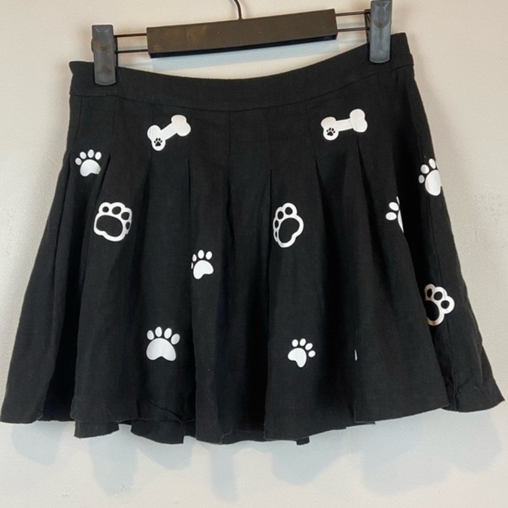 Forever 21 Black Puppy Paws Bones Linen Blend Skirt Women’s Size Small